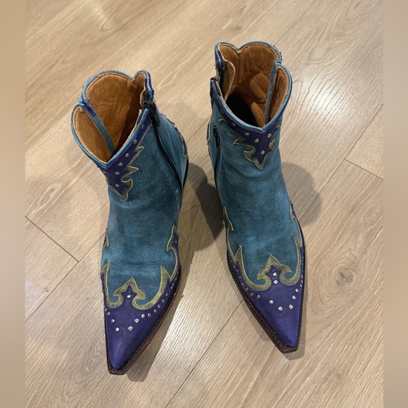 Old Gringo Western Booties Blue Purple Distressed Leather Studded Cowgirl Boot - Picture 3 of 10